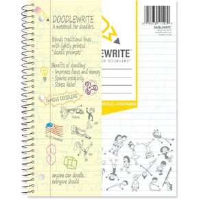 Wide Ruled Wirebound Spiral Notebook, Includes Doodle Prompts to Keep Focus, Spark Creativity/Imagination, Relieve Stress, 10.5" x 8", 50 Sheets/100 Pages, White (11101) (Pack of 1)