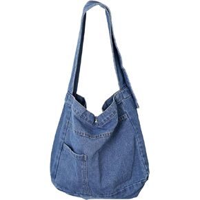 Denim Shoulder Bag Denim Crossbody Bag Denim Tote Bags Women's Retro Large Canvas Shoulder Bag Casual Style Lightweight Bag