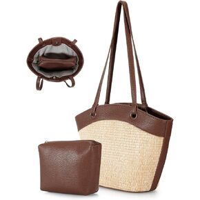 DOB SEHCS Straw Purses for Women Ladies Small Woven Summer Beach Shoulder Tote Bags with Top-Handle Vacation Travel Handbag