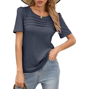 HIYIYEZI Womens Summer Tops Short Sleeve Crew Neck Shirts Puff Sleeve Casual Tshirts