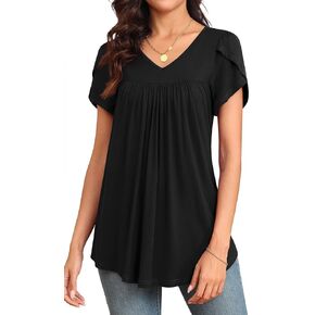 LAOLASI Womens Tunic 2024 New Shirt Short Sleeve Dressy Basic Soft Blouse Daily Comfy Loose Fashion Casual Tunic,Black,XL
