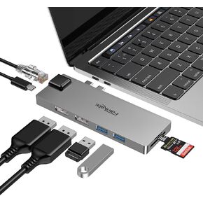 USB C to Dual DisplayPort Docking Station 4K@60Hz, 8 in 1 Type C to Displayport Dual Monitor Multiport Adapter, USBC Hub with 2 DP, Ethernet, SD/TF Card, 100W PD Port, Dual USB 3.0