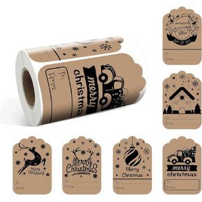 250 Pieces Self Adhesive Christmas Gift Tags Xmas Kraft Name Tags Natural Kraft Christmas Stickers Paper Tags Christmas Presents Labels Holiday Santa to from Gift Tag Stickers for Presents