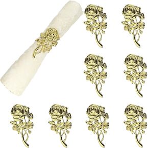 8 PCS Valentine's Day Metal Rose Napkin Rings Gold Rose Napkin Holder for Table Decoration Hollow Out Flower Napkin Western Buckle for Valentine Anniversary Wedding Party Supplies