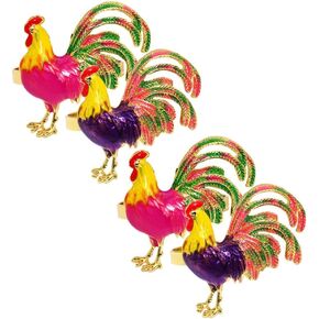 PRETYZOOM 4 Pcs Metal Rooster Napkin Rings Enamel Chicken Napkin Holders Easter Napkin Buckle Serviette Buckle Holder for Farmhouse Easter Party Dinner Table Decor