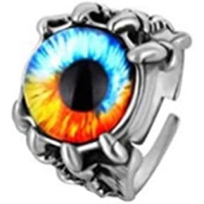 Gothic Stainless Steel Evil Eye Rings Vintage Biker Punk Dragon Claw Gem Stone Ring-Multicolor