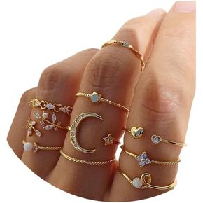 Gold Knuckle Stacking Rings for Women Teen Girls Stackable Joint Finger Statement Rings Set Boho Vintage Midi Rings Y2k Moon Star Snake Butterfly Pearl Top Finger Rings Halloween Snake Jewelry Gifts