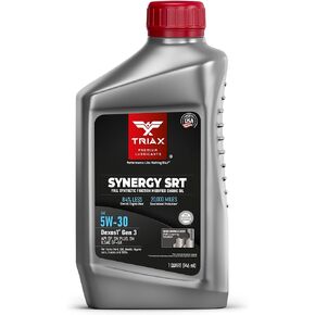 TRIAX Synergy SRT 5W-30; Full Synthetic PAO-Ester Engine Oil, 20K Mile Drain, Moly/Boron Friction Modified, API SP Licensed, Dex2 Gen 3, 3x Wear Protection (1 Quart)