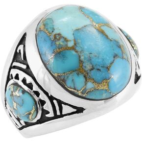Turquoise Ring Sterling Silver 925 for Men Genuine Gemstones Size 9 to 13