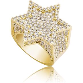 TOPGRILLZ Gold Ring Star Men Diamond Ring Iced out Cuic Zirconia 14K Gold Silver Plated Punk Band Hexagram Gold Jewelry 7-11