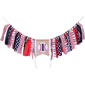 لافتة كرسي مرتفع لحفلة عيد الميلاد الأول - لوازم حفلات عيد الميلاد الأول بموضوع البيسبول، لافتة كرسي مرتفع من الخيش للطفل الصبي، لافتة عيد ميلاد الأول لاستحمام الطفل (لافتة عيد ميلاد أول بيسبول) in Kuwait