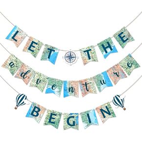 Yaaaaasss! Let the Adventure Begin Banner Adventure Awaits Bon Voyage Map Banner for Travel Themed Birthday Baby Shower Graduation Retirement Job Career Change Farewell Party Decorations Supplies