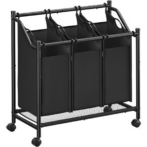 SONGMICS Laundry Sorter, Rolling Laundry Basket with 4 Removable Bags, Laundry Hamper, Laundry Cart, for Laundry Room, Bedroom, Bathroom, 4 x 11.9 Gallons, Ink Black URLS103B01