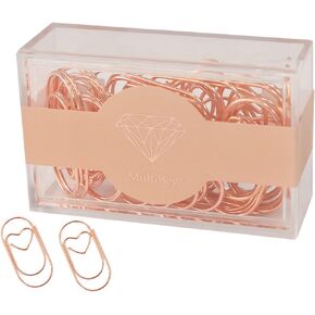 Jumbo Rose Gold Paper Clips Decorative Heart 1.5" Paperclips with Clips Holder for Home, School and Office Supplies 30 Pcs (Heart, Rose Gold)