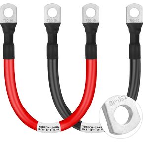 Battery Cable 2 Gauge 2FT, 2AWG Battery Power Inverter Cables (1 Positive & 1 Negative) with 3/8" Lugs Terminals for Automotive Solar Marine Boat RV Car Motorcycle