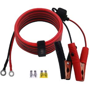 10FT/3.05m 14 AWG Extension Cord Eyelet Terminal with Battery Clamp 12V/ 24V Battery Clip-On For High-power inverter and More (13.1FT LONG)