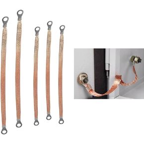 Pack-5 Car Engine Grounding Strap Kit, 3 Pcs 9.84" 2 Pcs 12.9" Multi-Purpose Flexible Tensile Bendable Copper Braided Tape, Cable Tray Connecting Wire Accessories, Universal for Cars (Gold)