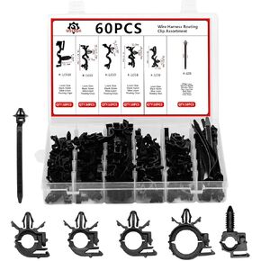 Automotive Car Wire Harness Routing Clip Assortment Kit 60PCS Car Wiring Harness Wire Loom Routing Clips Universal 6 Different Sizes Wire Loom Routing Clips for Honda GM Mazda Jeep Wrangler Ford
