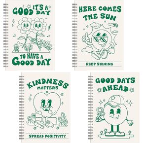 Teling 4 Pack Cute Spiral Notebooks Retro Aesthetic Notebook Spiral Journal with Lined Paper 8.3 x 5.8 Inspirational Spiral Notebook with College Ruled Pages for Women Back to School Supplies 120 Page