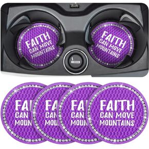4 Pack Bling Car Cup Coasters, 2.75 Inch Anti-Slip Shockproof Insert Cup Holder Coaster, Silicone Crystal Rhinestone Auto Drink Mat, Universal Car Interior Accessories for Women