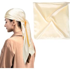 DIVINA VITAE 35" Large Satin Scarf Beige Head Scarf Beige Silk Hair Wrap for Sleeping Large Satin Head Scarf for Women Fashion Square Beige Bandanas Large Head Scarves for Sleeping Head Wraps in Kuwait