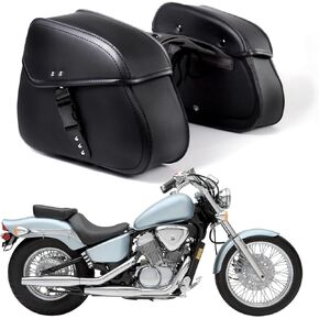 16L Motorcycle Saddle Bags with Buckles, Waterproof Motorcycle Saddlebags, PU Leather Saddle Bags Motorcycles for Sportster Softail Dyna V-star Shadow, Universal Motorcycle Accessories(Black)