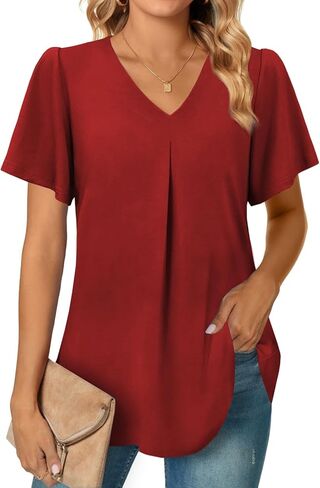 قمصان نسائية كاجوال عصرية بأكمام قصيرة، قمصان صيفية برقبة على شكل V، ملابس عصرية in Kuwait