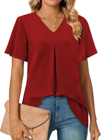 قمصان نسائية كاجوال عصرية بأكمام قصيرة، قمصان صيفية برقبة على شكل V، ملابس عصرية in Kuwait