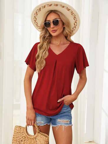 قمصان نسائية كاجوال عصرية بأكمام قصيرة، قمصان صيفية برقبة على شكل V، ملابس عصرية in Kuwait