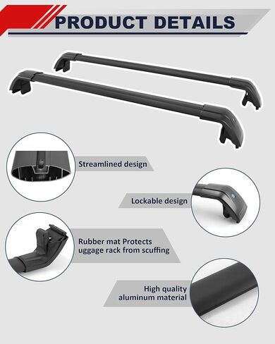 مناسب لسيارة Kia NIRO EV NIRO Plug-in Hybrid 2017 2018 2019 2020 2021 2022 حامل سقف من الألومنيوم قابل للتعديل وقضبان متقاطعة وتصميم مضاد للسرقة للسقف مع سياج جانبي (2 قطعة) in Kuwait