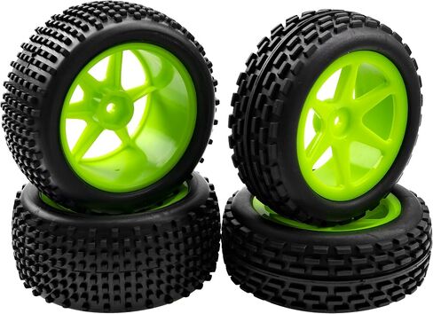 4Pcs HIRCQOO OD 88mm/3.46" Front Rear Rubber Tire Tyre & Plastic Wheel Rims 12mm Hex Compatible with Redcat Shockwave HPI HSP ExceedRC Kyosho 1/10 Scale Off Road Buggy (Green) in Saudi Arabia