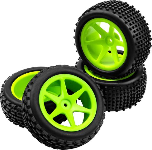 4Pcs HIRCQOO OD 88mm/3.46" Front Rear Rubber Tire Tyre & Plastic Wheel Rims 12mm Hex Compatible with Redcat Shockwave HPI HSP ExceedRC Kyosho 1/10 Scale Off Road Buggy (Green) in Saudi Arabia