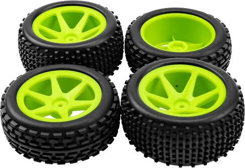4Pcs HIRCQOO OD 88mm/3.46" Front Rear Rubber Tire Tyre & Plastic Wheel Rims 12mm Hex Compatible with Redcat Shockwave HPI HSP ExceedRC Kyosho 1/10 Scale Off Road Buggy (Green) in Saudi Arabia