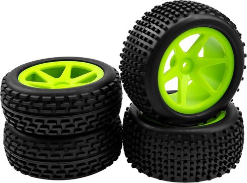 4Pcs HIRCQOO OD 88mm/3.46" Front Rear Rubber Tire Tyre & Plastic Wheel Rims 12mm Hex Compatible with Redcat Shockwave HPI HSP ExceedRC Kyosho 1/10 Scale Off Road Buggy (Green) in Saudi Arabia