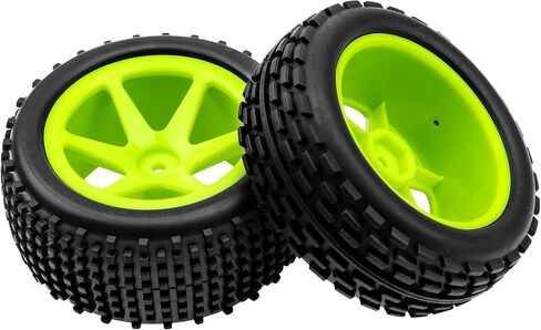 4Pcs HIRCQOO OD 88mm/3.46" Front Rear Rubber Tire Tyre & Plastic Wheel Rims 12mm Hex Compatible with Redcat Shockwave HPI HSP ExceedRC Kyosho 1/10 Scale Off Road Buggy (Green) in Saudi Arabia