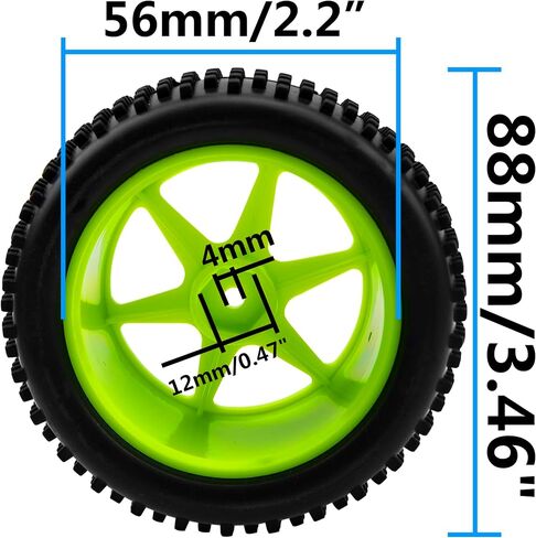 4Pcs HIRCQOO OD 88mm/3.46" Front Rear Rubber Tire Tyre & Plastic Wheel Rims 12mm Hex Compatible with Redcat Shockwave HPI HSP ExceedRC Kyosho 1/10 Scale Off Road Buggy (Green) in Saudi Arabia