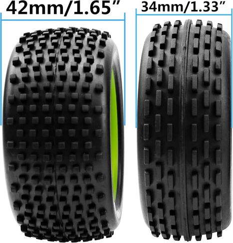 4Pcs HIRCQOO OD 88mm/3.46" Front Rear Rubber Tire Tyre & Plastic Wheel Rims 12mm Hex Compatible with Redcat Shockwave HPI HSP ExceedRC Kyosho 1/10 Scale Off Road Buggy (Green) in Saudi Arabia