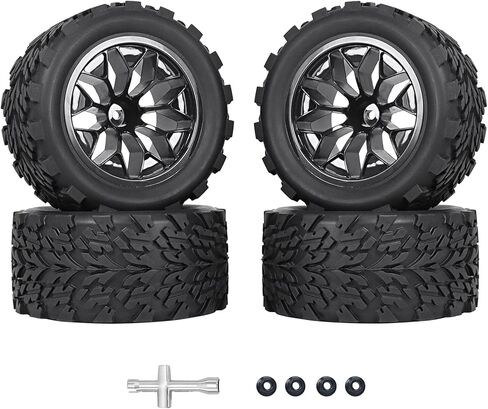 إطارات وعجلات سداسية 12 مم مُلصقة مسبقًا بمقياس 1/10 RC لشاحنة عربات التي تجرها الدواب، إطارات وحواف RC مع حشوات إسفنجية لـ Traxxas Rustler VXL Stampede Redcat Volcano EPX Pro Blackout XTE إلخ 4 قطع in Kuwait