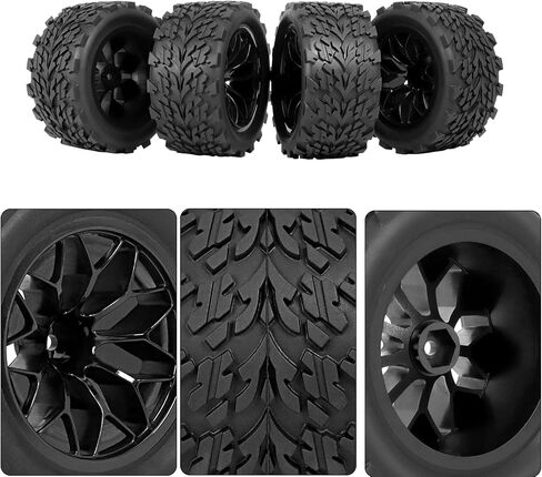 إطارات وعجلات سداسية 12 مم مُلصقة مسبقًا بمقياس 1/10 RC لشاحنة عربات التي تجرها الدواب، إطارات وحواف RC مع حشوات إسفنجية لـ Traxxas Rustler VXL Stampede Redcat Volcano EPX Pro Blackout XTE إلخ 4 قطع in Kuwait