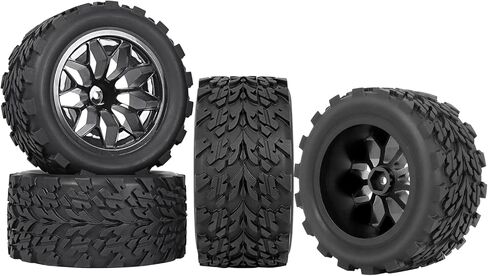 إطارات وعجلات سداسية 12 مم مُلصقة مسبقًا بمقياس 1/10 RC لشاحنة عربات التي تجرها الدواب، إطارات وحواف RC مع حشوات إسفنجية لـ Traxxas Rustler VXL Stampede Redcat Volcano EPX Pro Blackout XTE إلخ 4 قطع in Kuwait