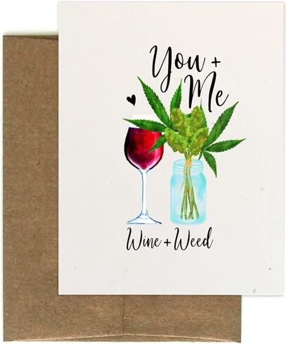 أنت وأنا النبيذ والأعشاب - بطاقة زوجية ممتعة من القنب - معاد تدويرها - صديقة للبيئة in Kuwait