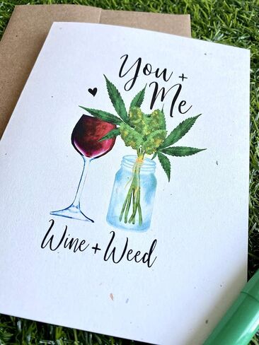 أنت وأنا النبيذ والأعشاب - بطاقة زوجية ممتعة من القنب - معاد تدويرها - صديقة للبيئة in Kuwait