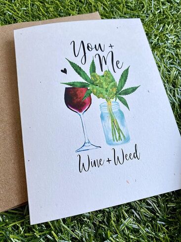 أنت وأنا النبيذ والأعشاب - بطاقة زوجية ممتعة من القنب - معاد تدويرها - صديقة للبيئة in Kuwait