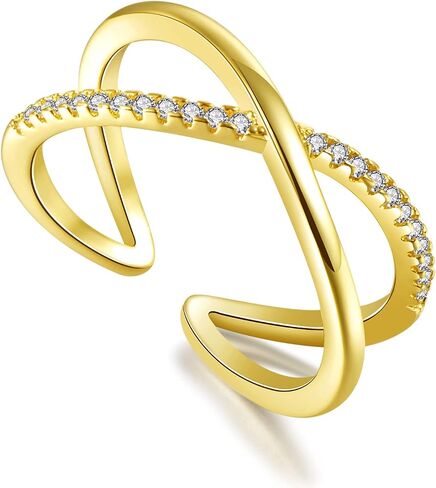 X Twist Eternity Open Ring for Women, 14K Gold Plated Criss Cross Simulated Diamond Cubic Zirconia forever Crossover Finger Band for Wedding and Valentine's Day. in Saudi Arabia