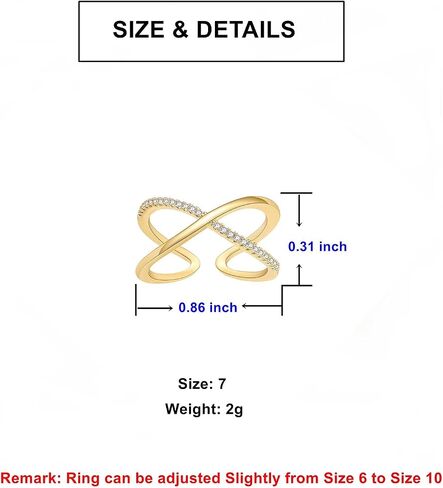 X Twist Eternity Open Ring for Women, 14K Gold Plated Criss Cross Simulated Diamond Cubic Zirconia forever Crossover Finger Band for Wedding and Valentine's Day. in Saudi Arabia