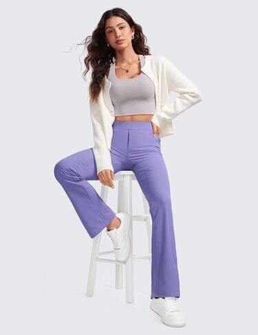 سروال نسائي CRZ YOGA 4-Way Stretch Flare مقاس 31 بوصة فستان عمل غير رسمي عالي الخصر مع جيوب بسحاب in Saudi Arabia