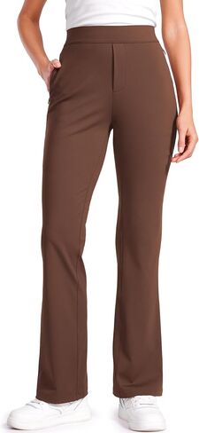 سروال نسائي CRZ YOGA 4-Way Stretch Flare مقاس 31 بوصة فستان عمل غير رسمي عالي الخصر مع جيوب بسحاب in Saudi Arabia