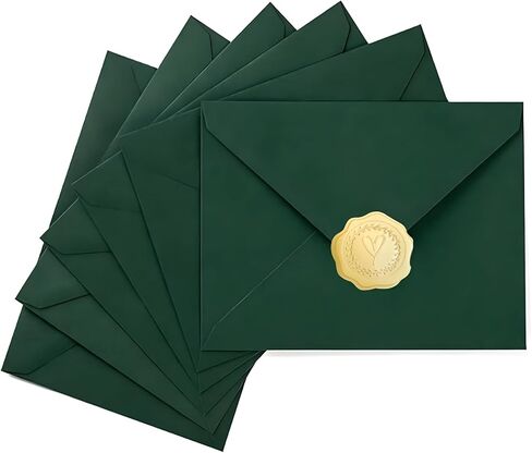 25Pcs Green A7 Envelopes with 1Sheet Gold Embossed Heart Stickers Self-Adhesive Seal 5x7 Envelopes Card Envelopes A7 Flap Envelopes for Greeting Cards Birthdays Weddings Postcards Mailing in Saudi Arabia