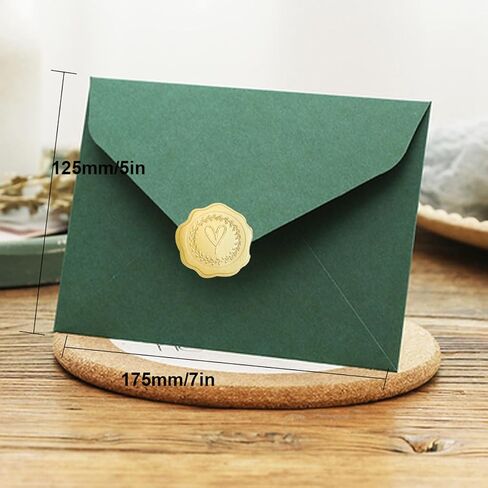 25Pcs Green A7 Envelopes with 1Sheet Gold Embossed Heart Stickers Self-Adhesive Seal 5x7 Envelopes Card Envelopes A7 Flap Envelopes for Greeting Cards Birthdays Weddings Postcards Mailing in Saudi Arabia