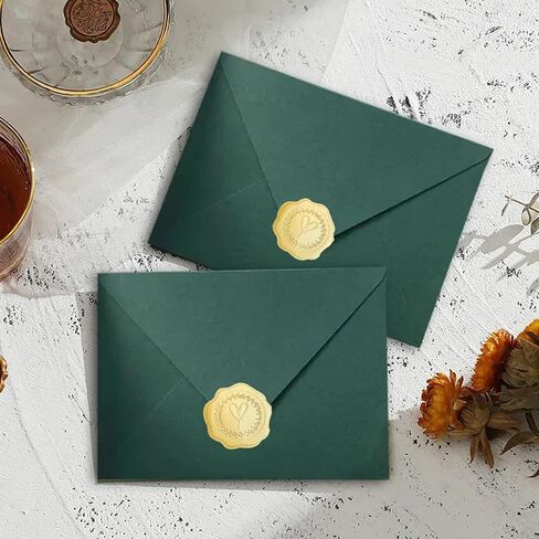 25Pcs Green A7 Envelopes with 1Sheet Gold Embossed Heart Stickers Self-Adhesive Seal 5x7 Envelopes Card Envelopes A7 Flap Envelopes for Greeting Cards Birthdays Weddings Postcards Mailing in Saudi Arabia